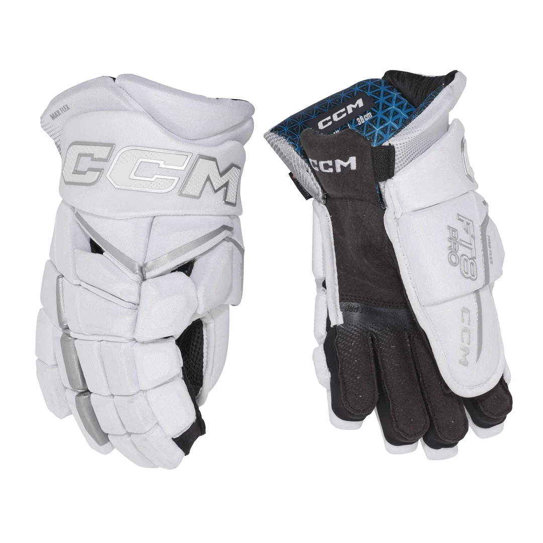 CCM Senior JETSPEED FT8 Pro White Hockey Gloves