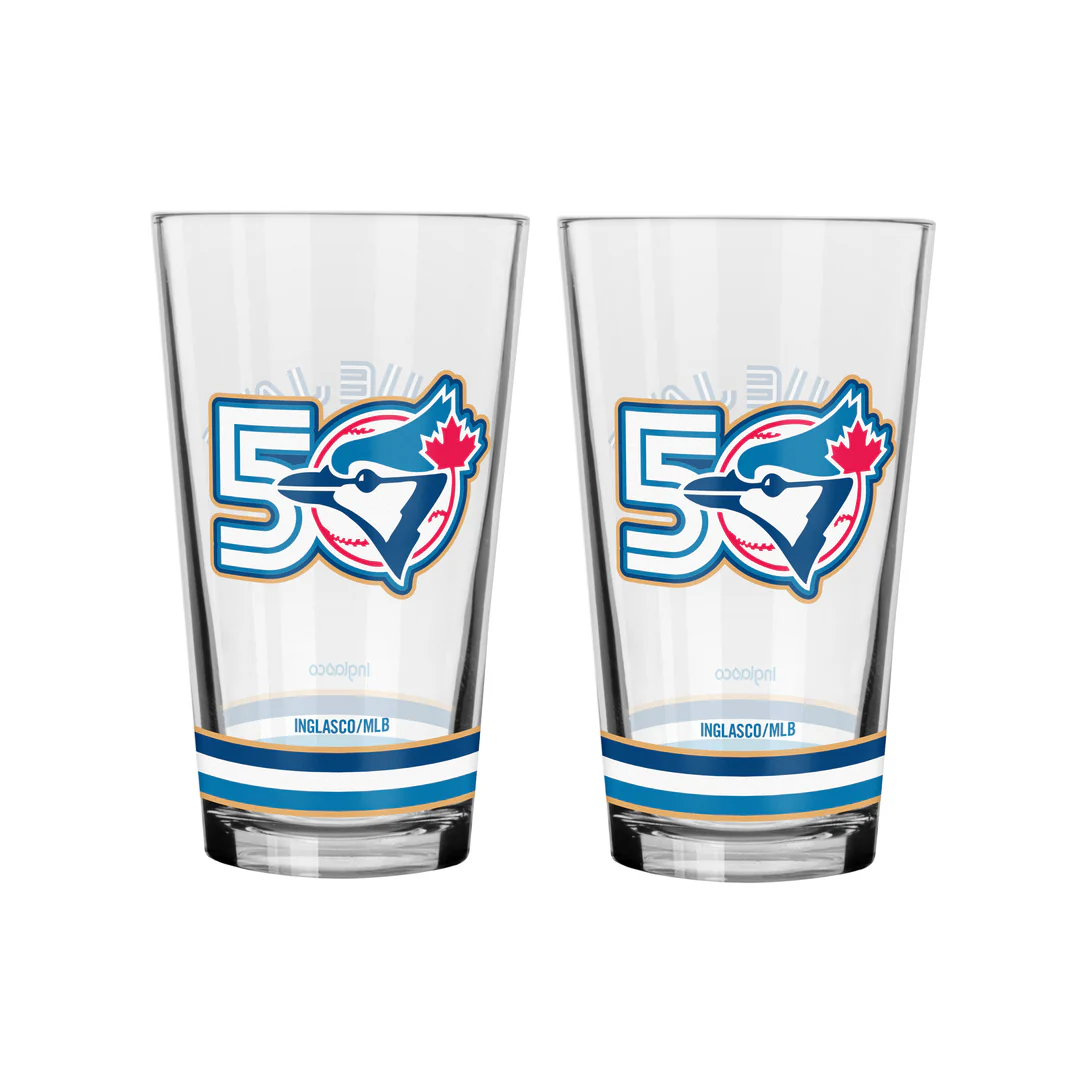 Inglasco MLB Toronto Blue Jays 2 Pack Mixing Glass Set - 50th Anniversary