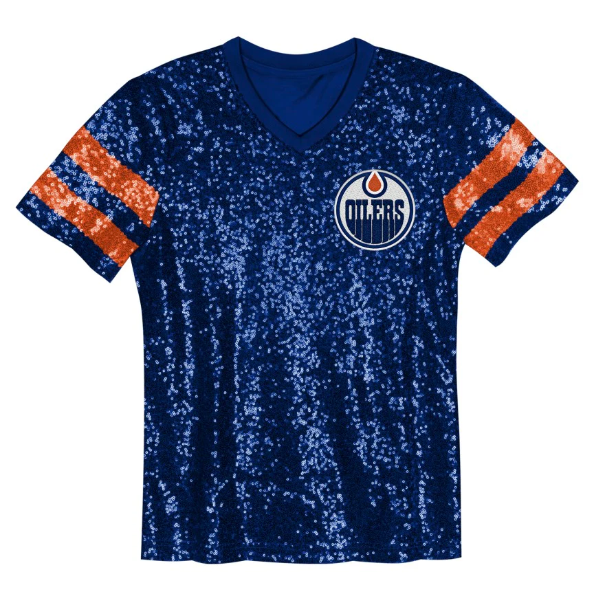 NHL Branded Girl's Edmonton Oilers Glam Sequined T-Shirt