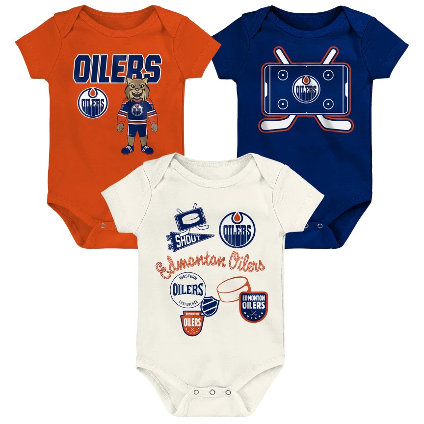 NHL Branded Infant Edmonton Oilers Littlest Player 3-Pack Creeper Set