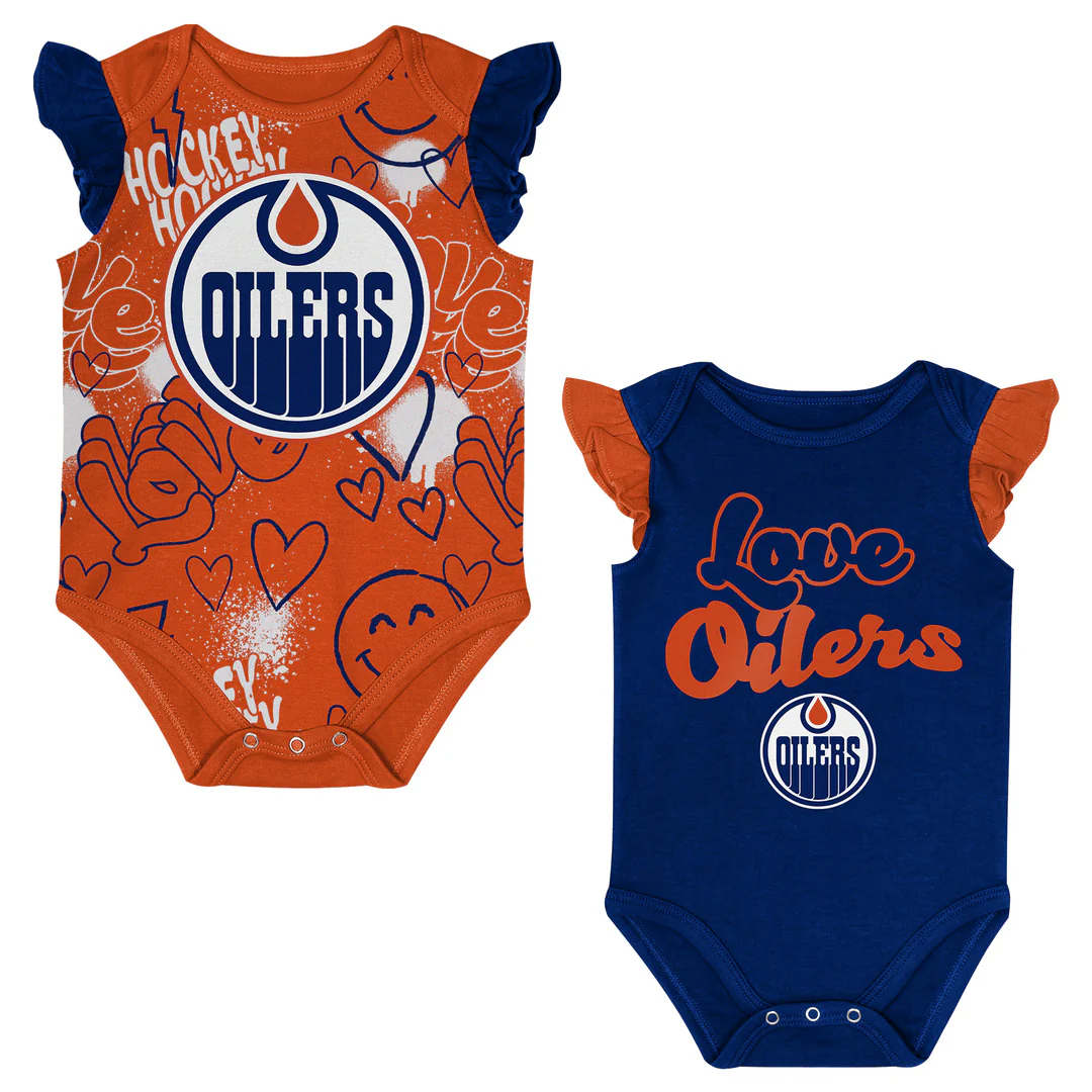 NHL Branded Infant Edmonton Oilers Team Star 2-Pack Creeper Set