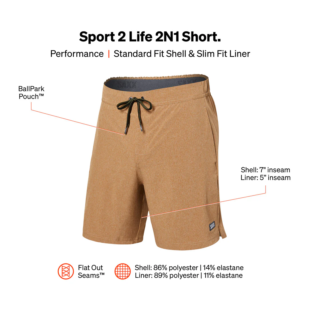 SAXX Men's Sport 2 Life 2N1 7" Shorts - Image 6